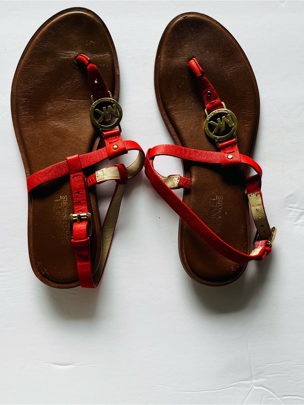 Michael Kors Orange Brown Leather Sole Sandals